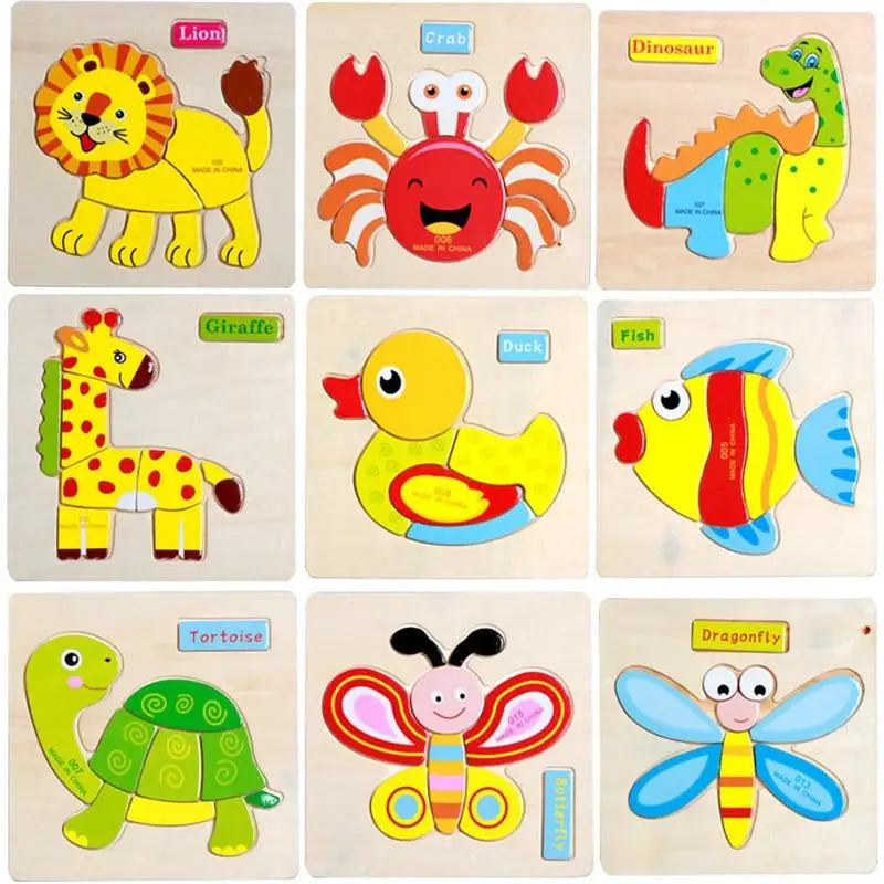 

Детские игрушки 3D деревянные головоломки игрушки для детей, пазлы с изображениями животных из мультфильмов, развивающие для детей раннего ...