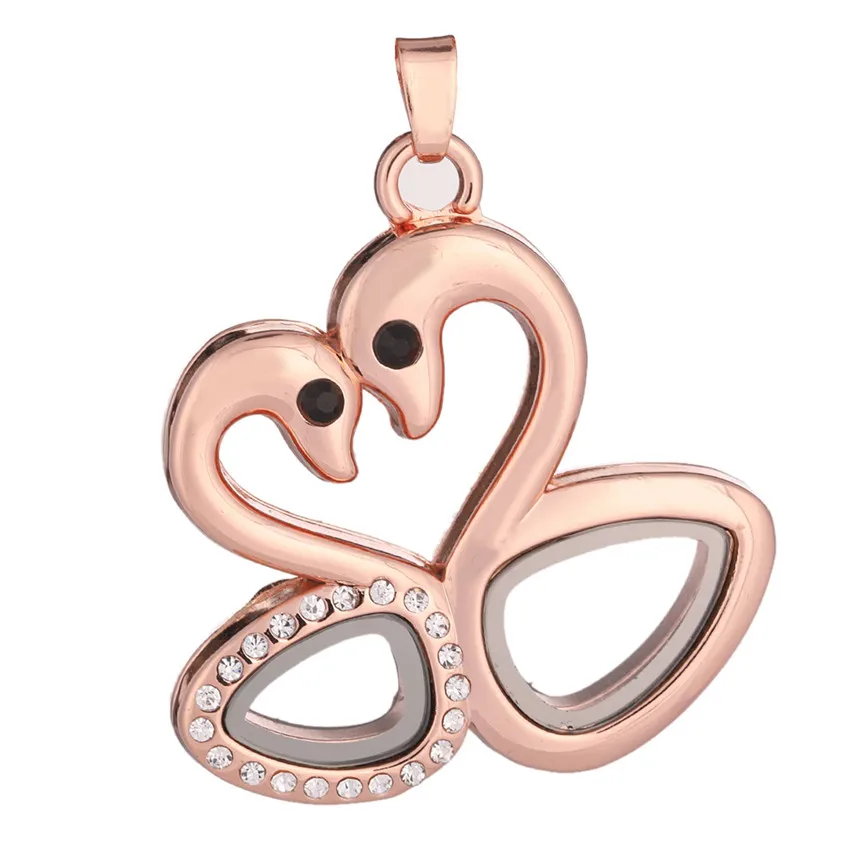 1 шт. двойной лебедь животные стразы память плавающий медальон амулеты