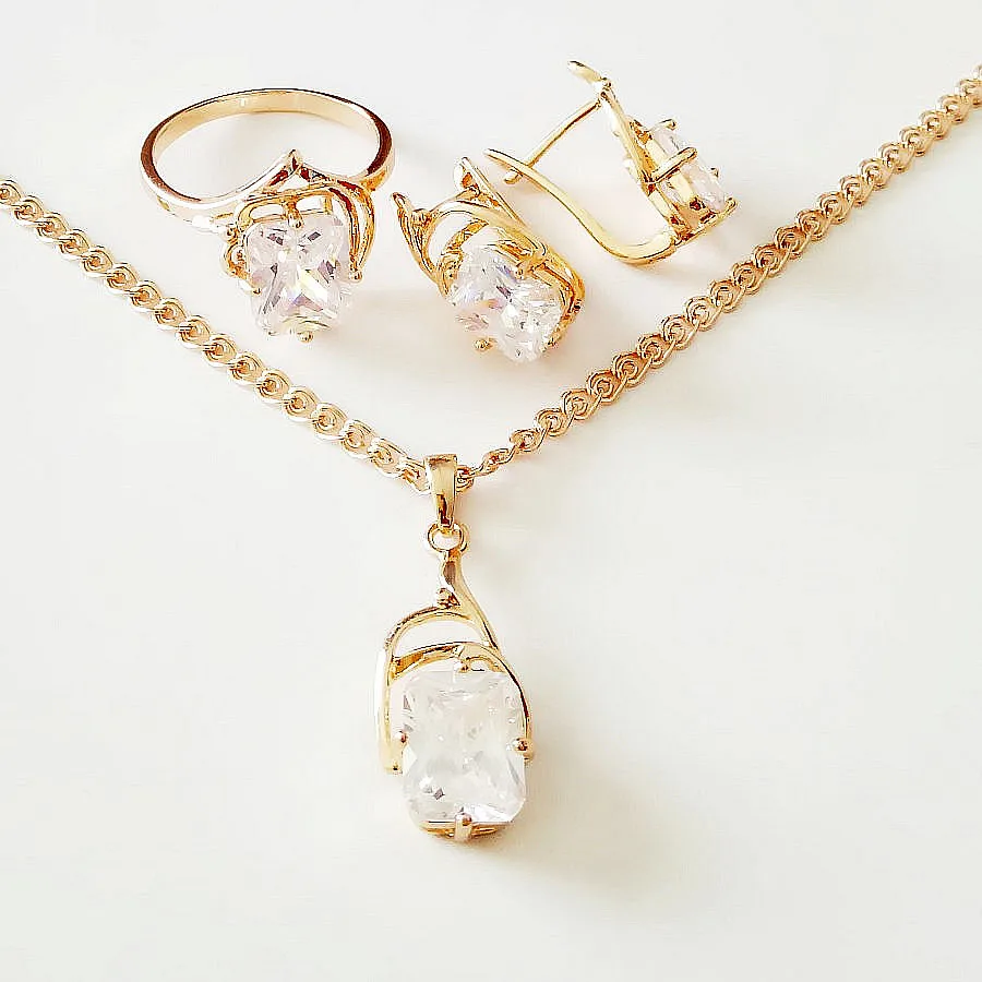 Женский комплект ювелирных изделий из розового золота 585 пробы кольцо с