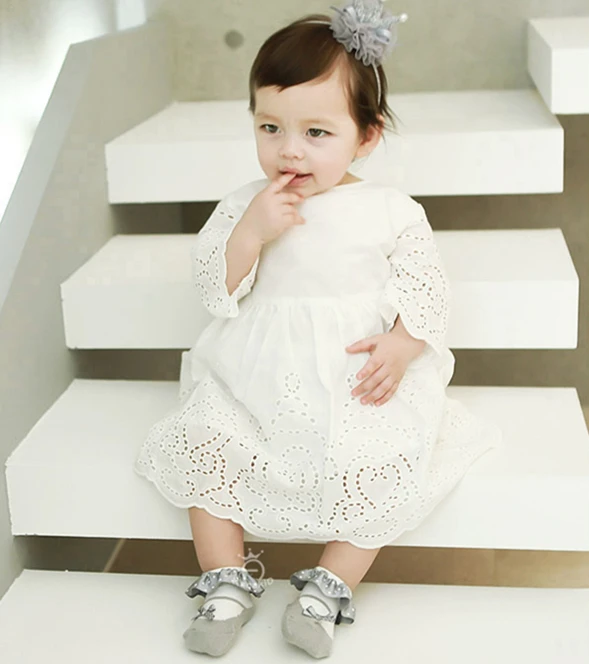 0-4T Детские носочки из кружевного мешка для девочек-младенцев Принцессы из хлопка с антискользящим покрытием на щиколотке Детское платье День рождения