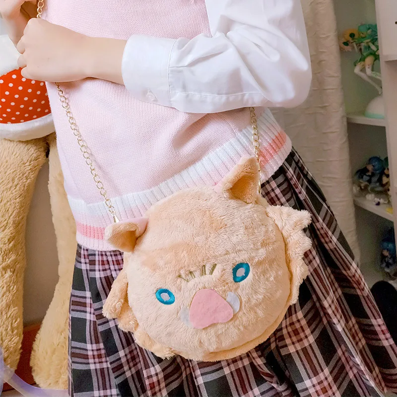 

Anime Demon Slayer Figures Hashibira Inosuke No Yaiba Plush chain Satchel Bag Kawaii Kids Toys Gift