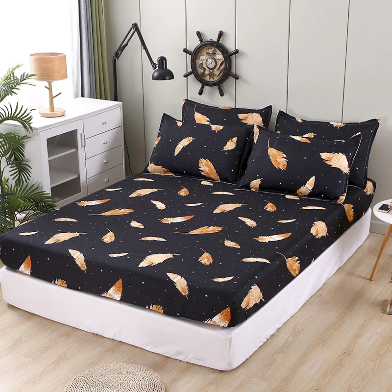 Juego de sábanas ajustadas para cama doble, Funda de colchón con estampado de plumas sabana, Individual/Queen/King, 3 uds.