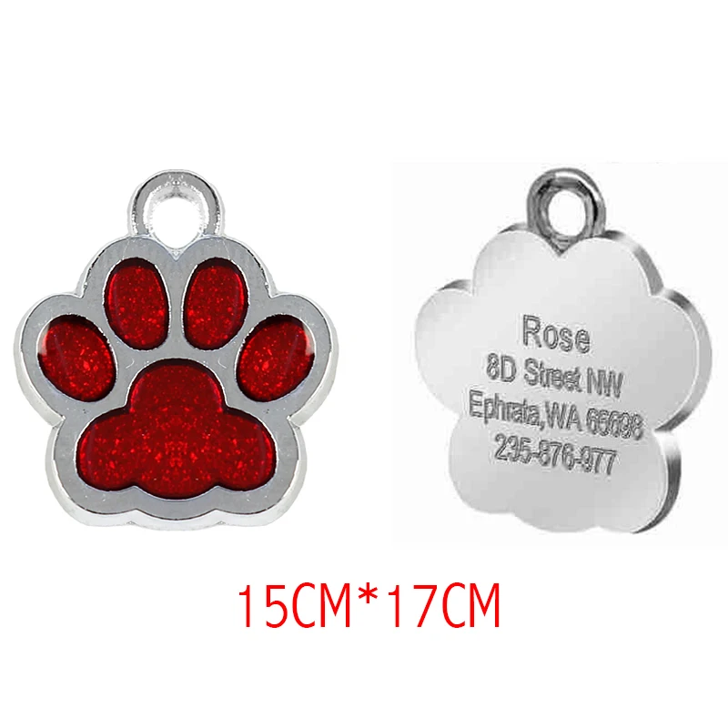15x17mm Red Персонализированные индивидуальные собаки ID тег гравировка металла Pet Cat имя метки ошейник аксессуары кулон табличка блеск брелок - Цвет: 15x17mm Red