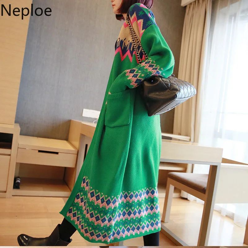 Женский трикотажный кардиган свободного размера плюс Neploe корейский Кардиган с