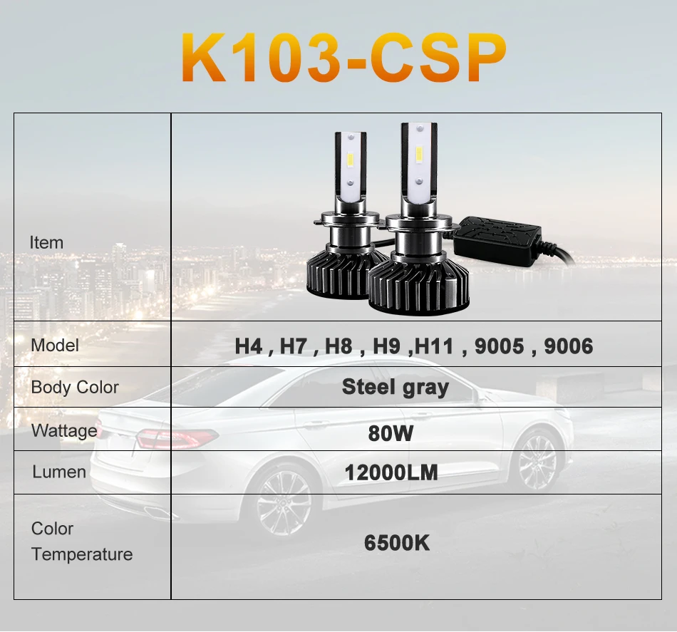 HLXG 6500 к H7 светодиодный светодиодные чипы csp H4 H11 H8 H9 лампы налобный мини-фонарь свет H7 12V 80W 12000LM 9005 HB3 9006 HB4 светодиодный фар автомобиля Kit