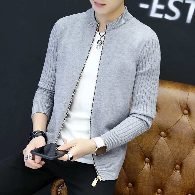 Мужской свитер с воротником высококачественный Модный корейский приталенный