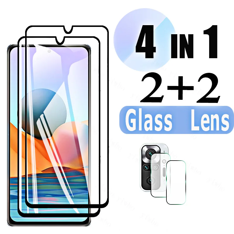

4-IN-1 Tempered Glass on For Xiaomi Redmi Note 10 S Pro Full Coverage Screen Protector on For Redme Screen Hd Glass Camera Lens