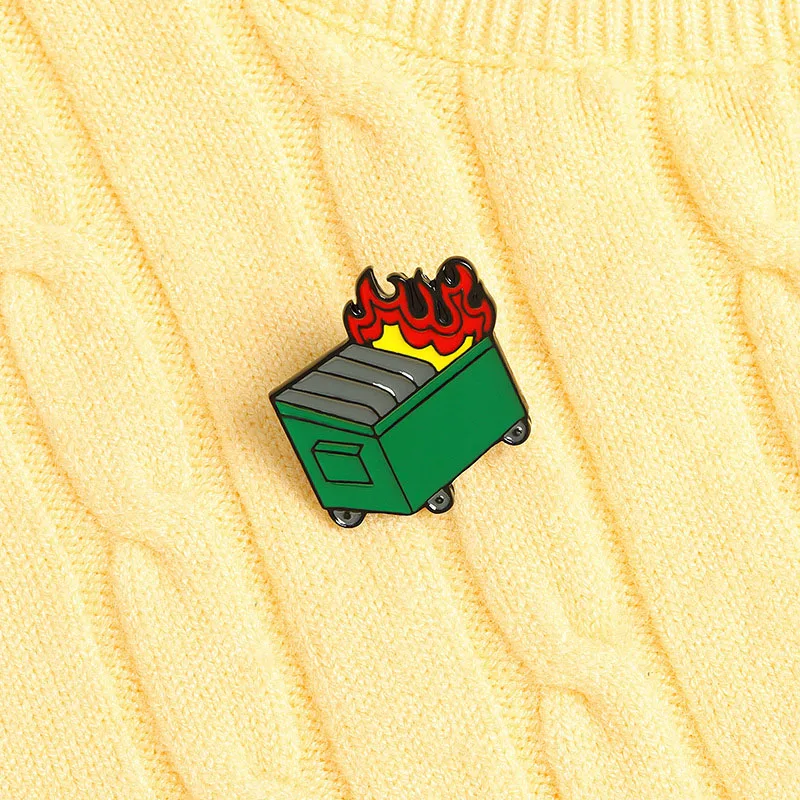

Cartoon Flame Fire Enamel Pin Trash Can Brooches Fashion Design Lapel Pin Badge Jewelry Gift For Friends Wholesale
