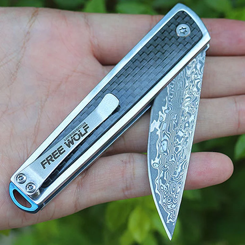 Online Taktis Saku Pisau Lipat VG10 Damaskus Pisau Fiber Karbon Menangani Outdoor Camping Survival Pisau Berburu EDC Alat