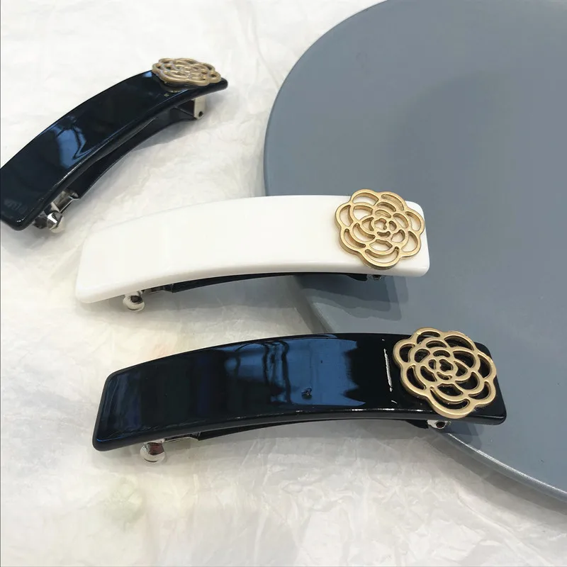 

New Camellia France Spring Clip Barrette Hairpins Vintage Rose Pattern Acrylic Square Hairpins Hair Claws Spring Clips Wholesale