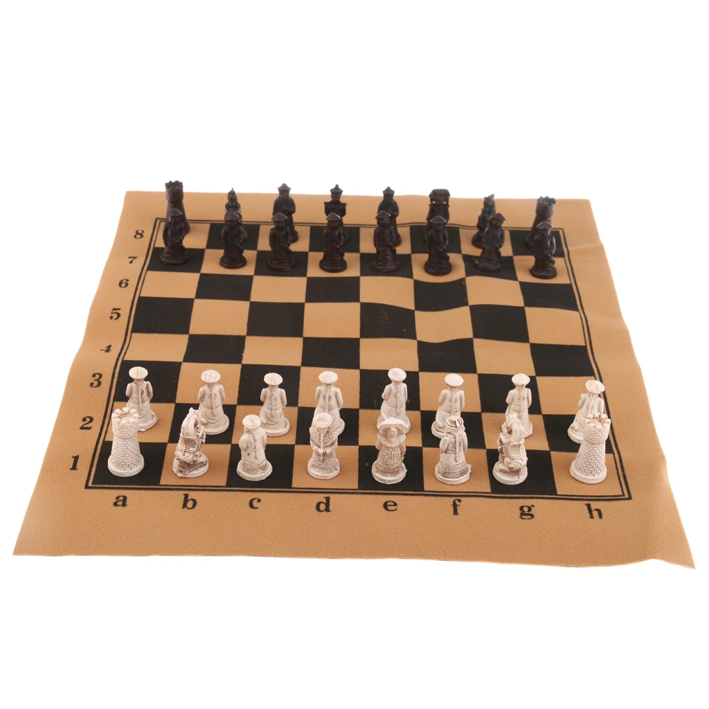 

Chinese Chess Set Ancient Figures with Chess Board for Traveling