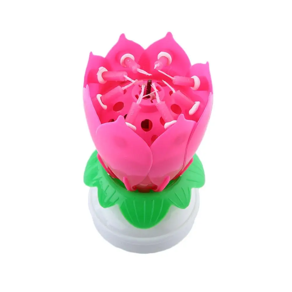 Музыкальный Лотос вращающаяся Свеча на торт ко дню рождения красный музыкальная