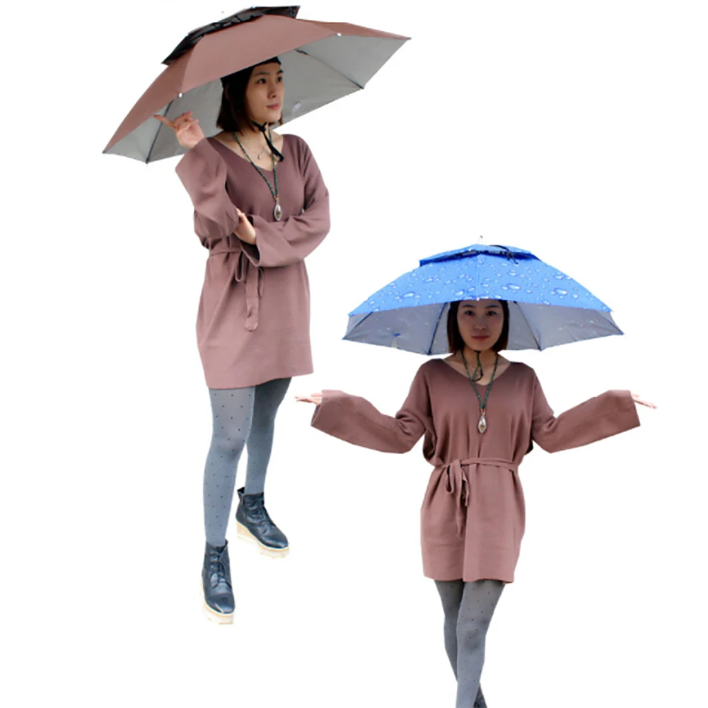 

Portable Rain Uv Protection Head Umbrella Double Layer Hat Foldable Outdoor Sun Shade Waterproof Camping Fishing Cap Hats