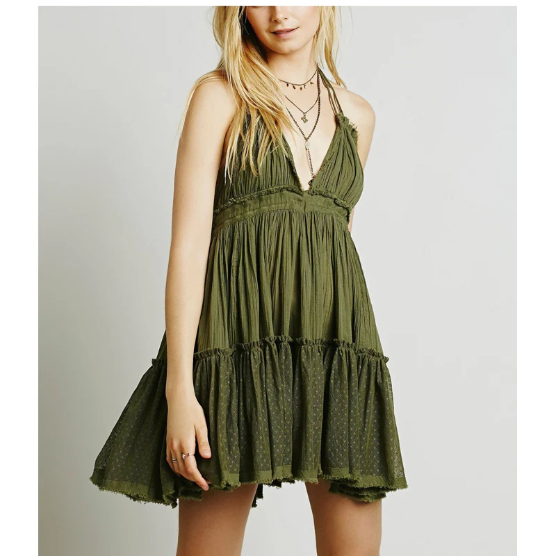 Короткое пляжное платье в горошек черное белое армейское зеленое фуксия красное