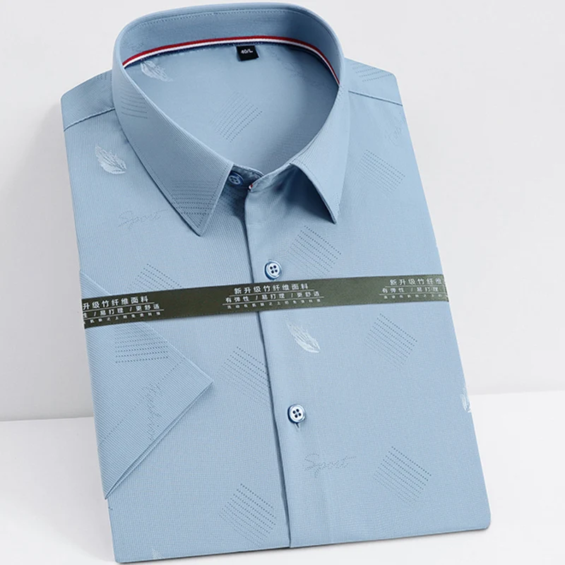2022 Summer Men's Fashion Bamboo Fiber Dress Shirts For Man Short Sleeve Shirt Classic Male Social Black White Blue Men Shirt