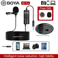 microphone boya by m1 pro 6m clip on lavalier mini audio 3 5mm collar condenser lapel mic for smartphone dslr camcorder audio