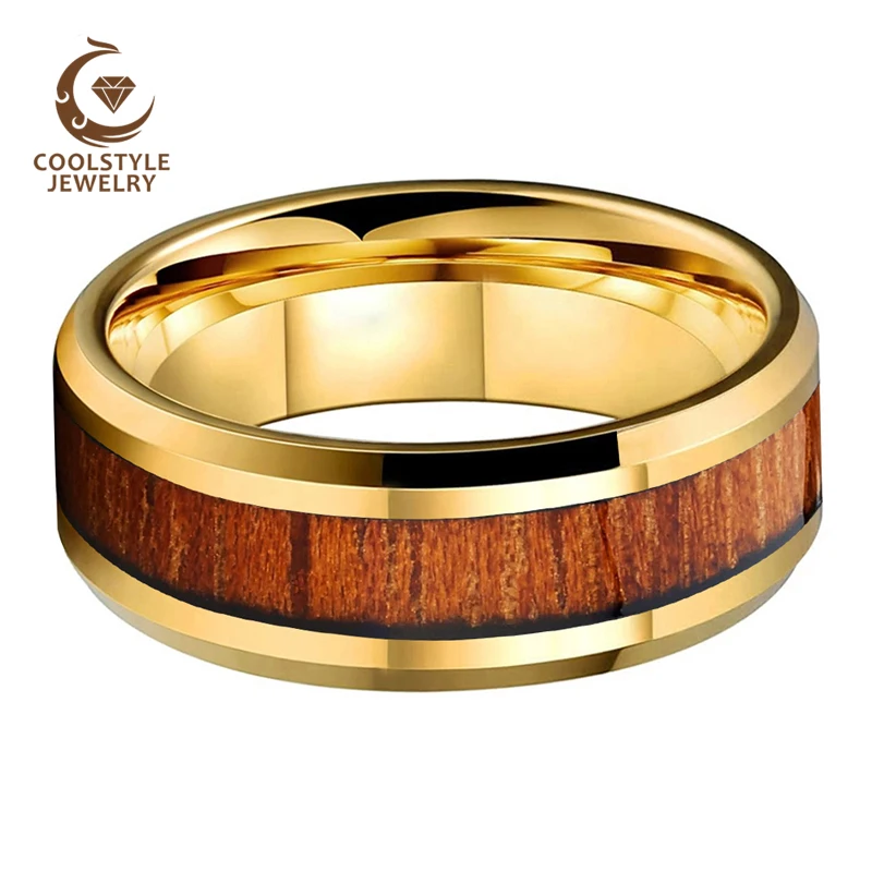 Обручальное кольцо из карбида вольфрама с инкрустацией дерева акации 8 мм |