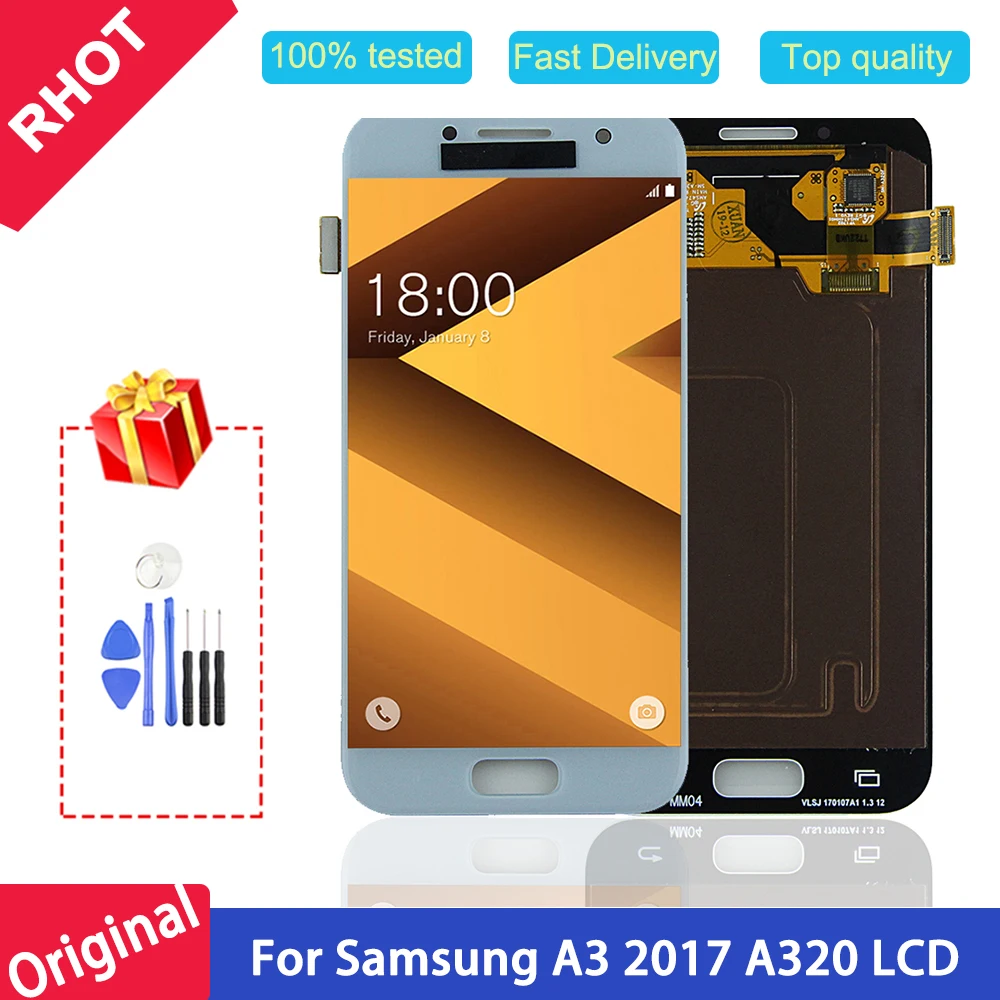 100% протестированный Оригинальный ЖК дисплей AMOLED 4 7 дюйма для Samsung Galaxy A3 2017 A320 SM A320F