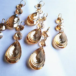 Хит продаж 20 шт.лот K9 сверкающие хрустальные подвески для люстры шампанского (2 Восьмиугольные бусины + 38 мм Подвески шампанского) для Христа