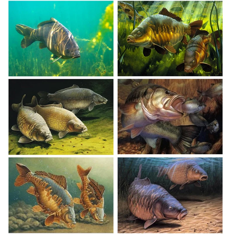 Полноразмерная/круглая 5D алмазная живопись сделай сам большой карп рыбалка