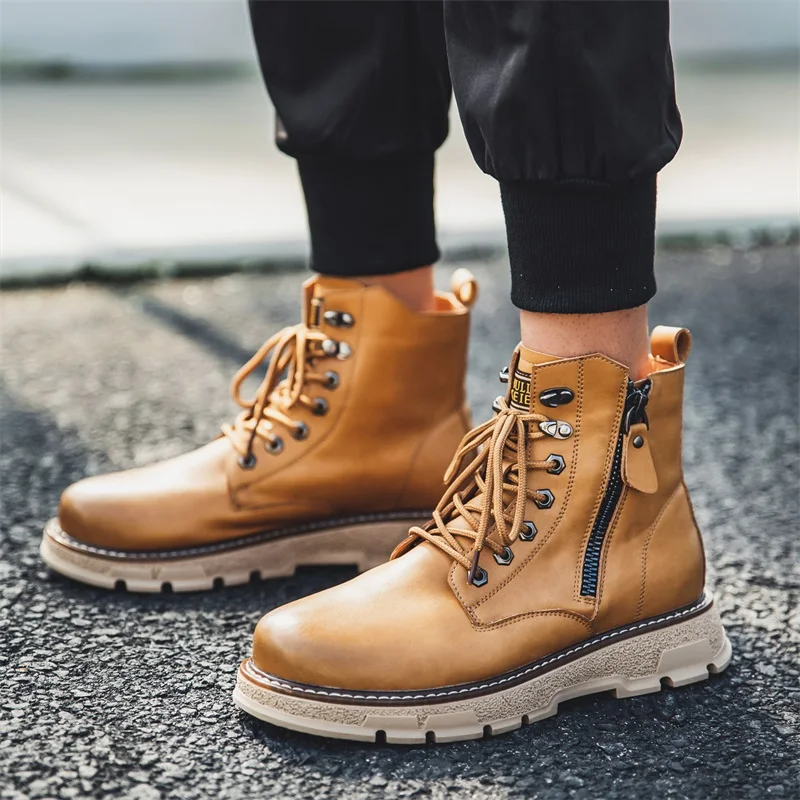 

ankle Boots Men British Style Autumn Winter New Men's Tooling Boots outdoor Trend Lace Up Motorcycle Boots Men shoes