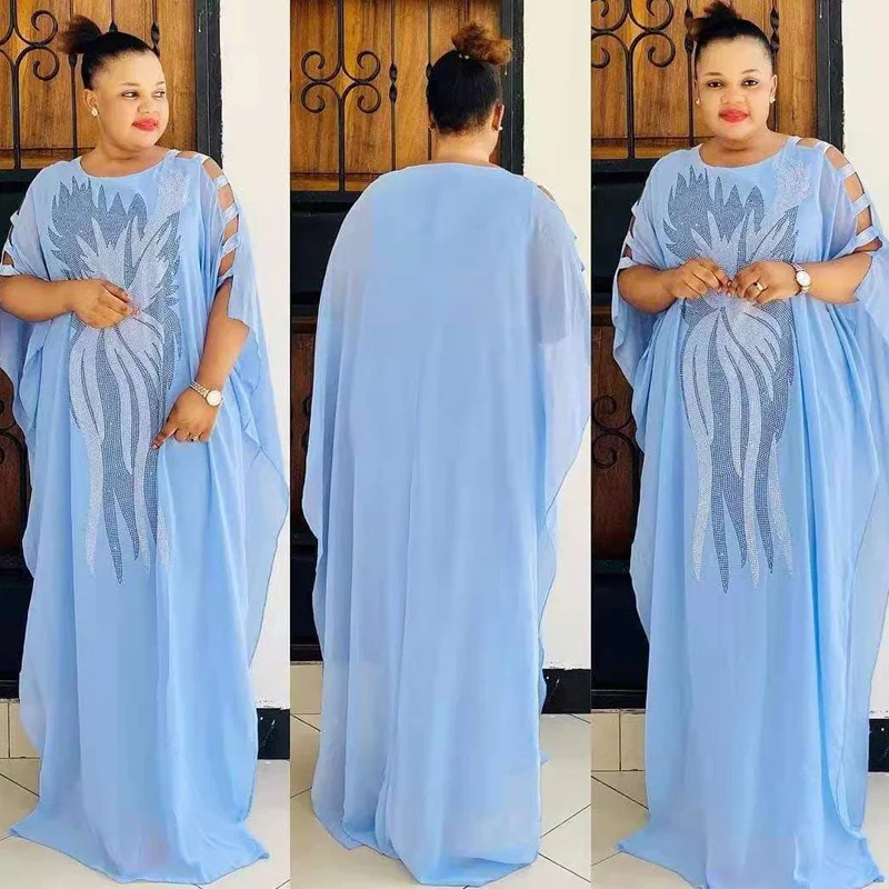 

Африканское шифоновое платье Дубай Boubou для женщин, абайя, однотонные элегантные платья, Женский комплект из 2 предметов, винтажное платье с ...
