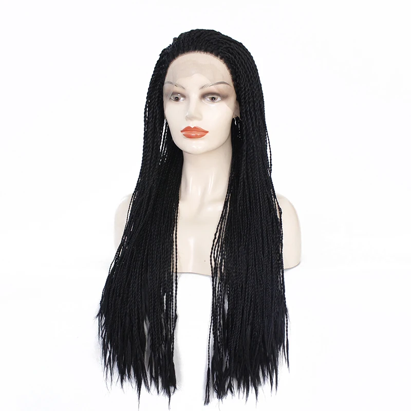 

Brown Black Box Braided Lace Front Wigs with BabyHair Synthetic Fiber Wigs Thick Full Hand Synthetic Hair Micro Havana Twist Wig