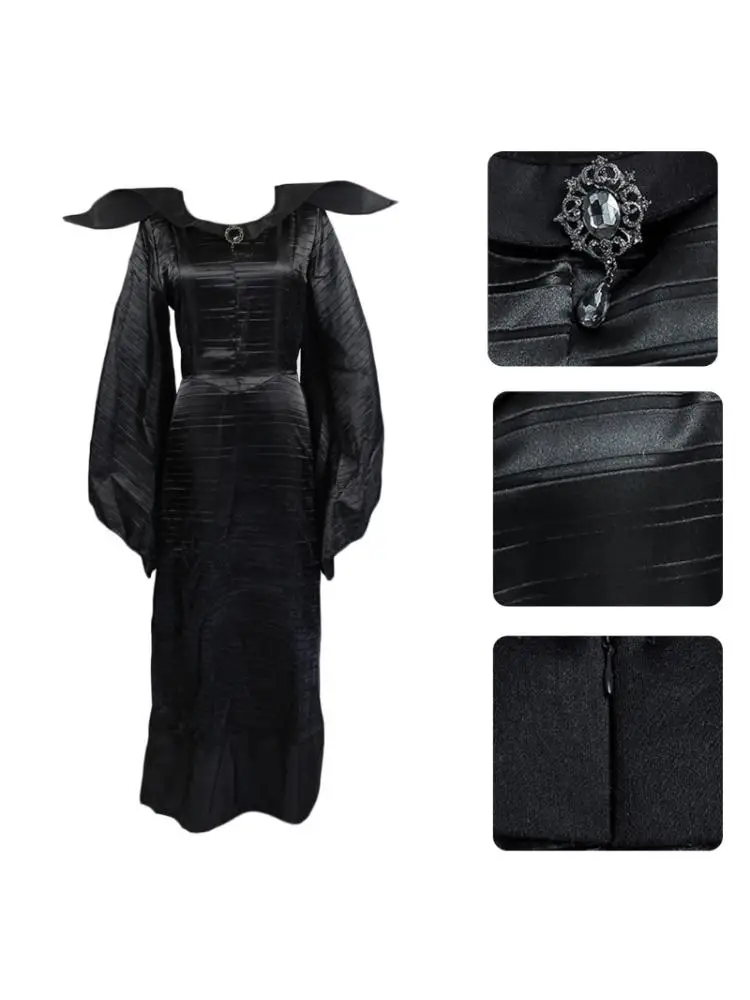 Женское черное длинное платье на Хэллоуин с изображением фильма злой королевы