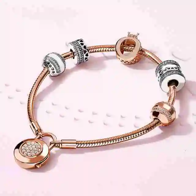 

100% 925 silver sterling glitter Crown the charm pink hearts of the spacing charm clip pan bracelet moments together
