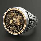 Модное мужское кольцо в стиле древнего китайского рыцаря, этническое кольцо в стиле панк для мужчин, портрет в стиле Святого Джорджа, стандартное кольцо с узлом