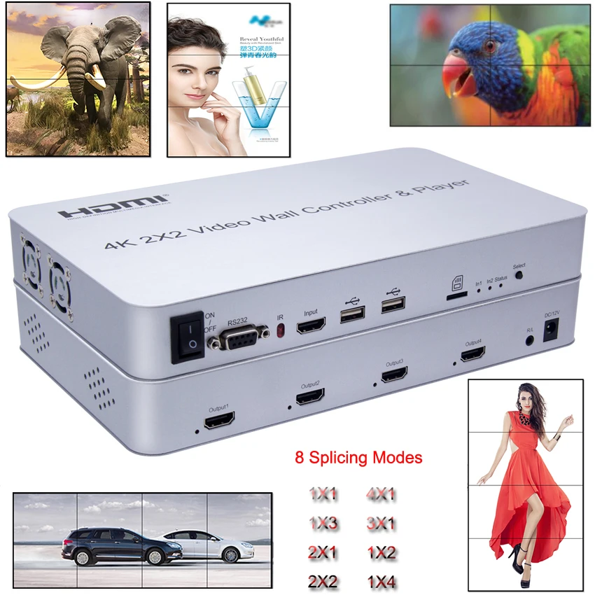 Настенный видеоконтроллер 4K 2X2 USB клавиатура и мышь с флэш накопителем разъемом