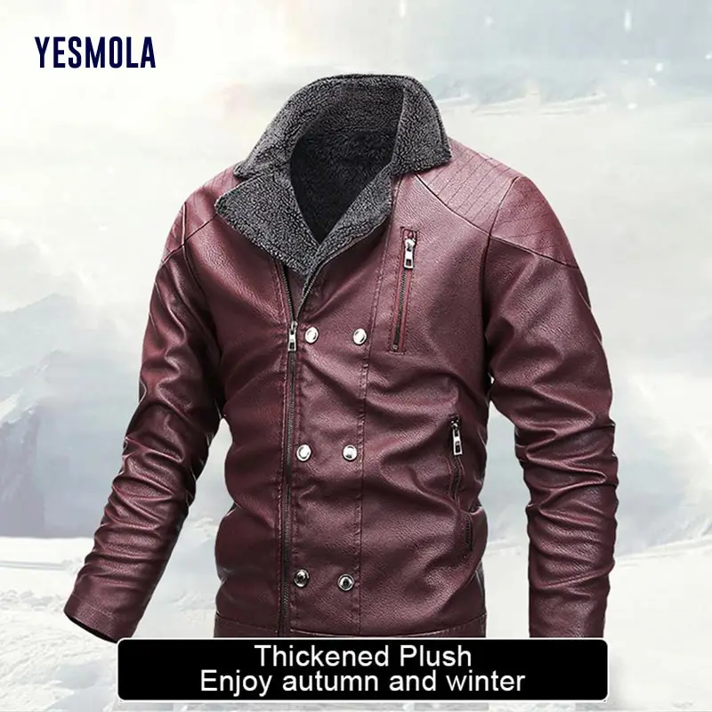 

YESMOLA Мужская плюшевая утепленная кожаная куртка с лацканами теплая и непромокаемая куртка Осень-Зима Повседневное Мужское пальто куртки