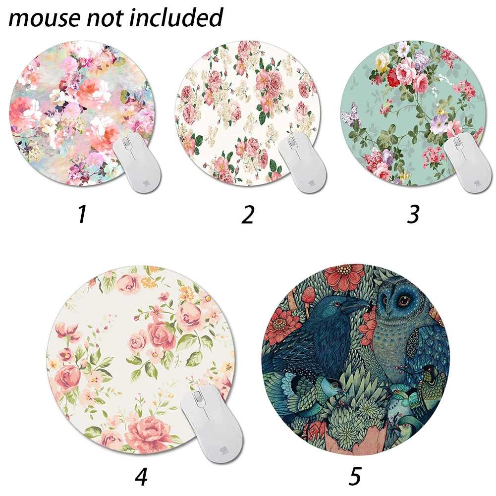 Mouse Pad Romantic Flowers Supplies Smooth Non-Slip Soft Cloth Custom Design Vintage Rubber Base Durable Gaming Round Shape | Компьютеры и