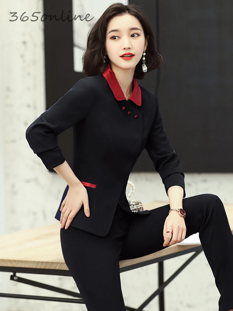 Formal Uniform Designs Pantsuits with Pants and Jackets Coat for Women Business Work Wear Professional Female Blazers Scarf|Брючные