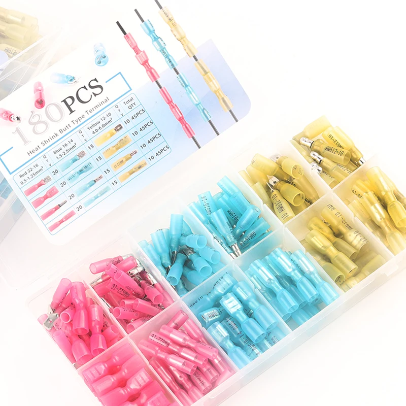 

180PCS Boxed Wire Connectors Waterproof Solder Seal Heat Shrink Terminals Female Male Electrical Disconnect Crimp Terminals Kit