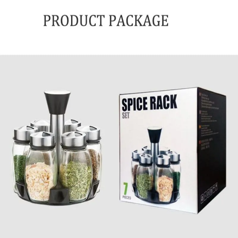 

120ml empty 6 bottles salt pepper spice seasoning shaker rotating spice rack set with jars