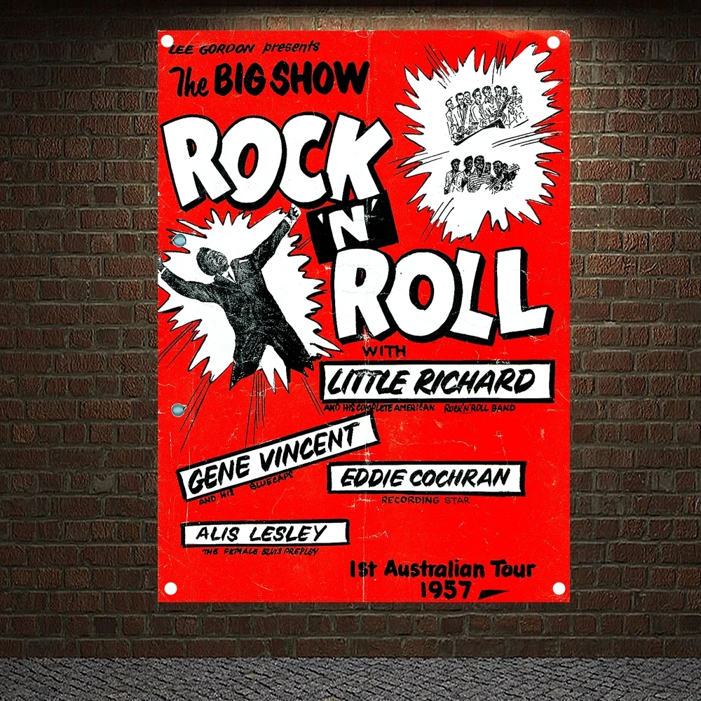 

Rock and Roll Pop Band Team Logo Concert Posters Flag & Banner Popular Music Theme Painting KTV Bar Cafe Home Wall Decoration U1