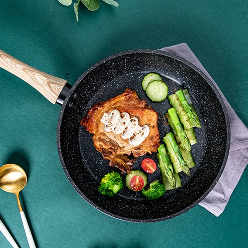 Антипригарная сковорода из мраморного камня с жаростойкой бакелитовой ручкой