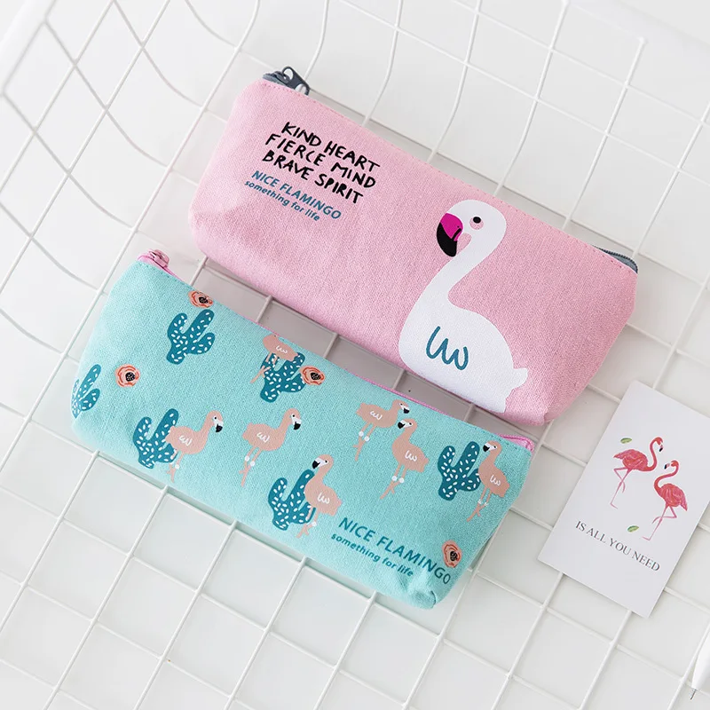 Cute animals flamingos Pencil stationery Bag papelaria canvas Case material escolor school supplies | Канцтовары для офиса и