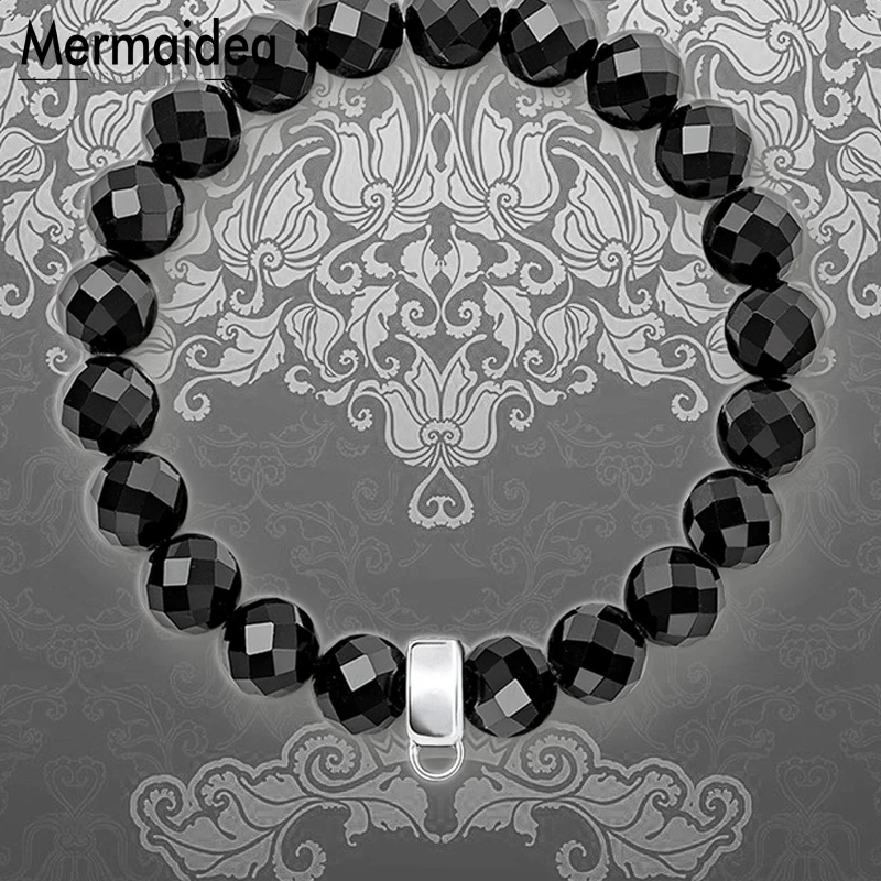 Подвеска на браслет с черными бусинами из оникса новинка 2020 Посеребренная