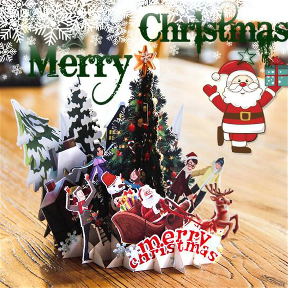 

3D Christmas Greeting Card Birthday Invitation Card With Envelope Sticker Paper Carving Gift ChristmasTree Festival Postcard