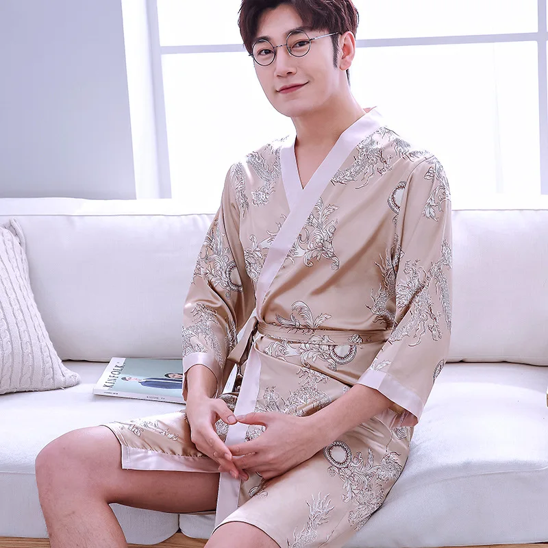 Оригинальная Мужская свободная одежда для сна из искусственного шелка с
