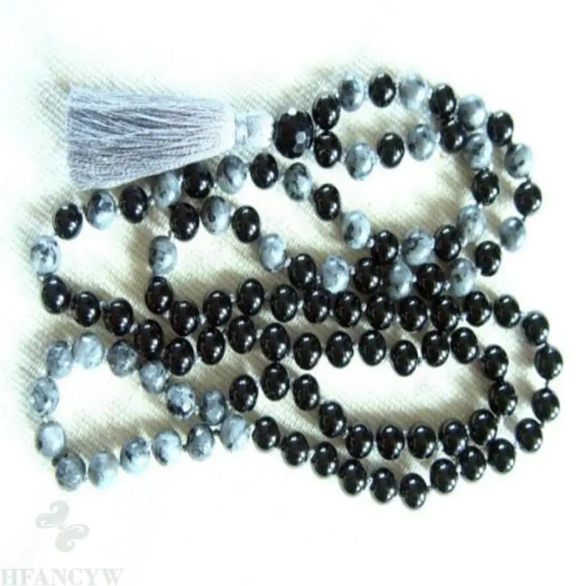 

8mm Black Onyx labradorite 108 Beads Necklace 18‘’ spirituality Lucky Gemstone Buddhism Bless
