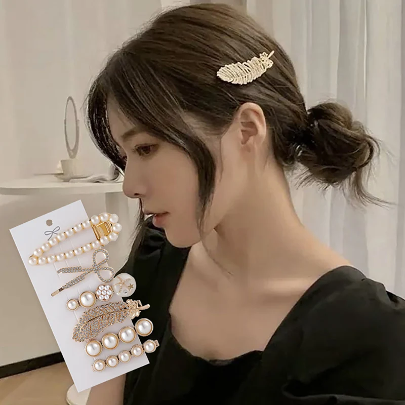 

1 Set 6Pcs Big Pearl Hairpins Rhinestone Hair Clips Scissors Shape Crystal Headwear Simulated Pearl Barrettes Hair Accessories