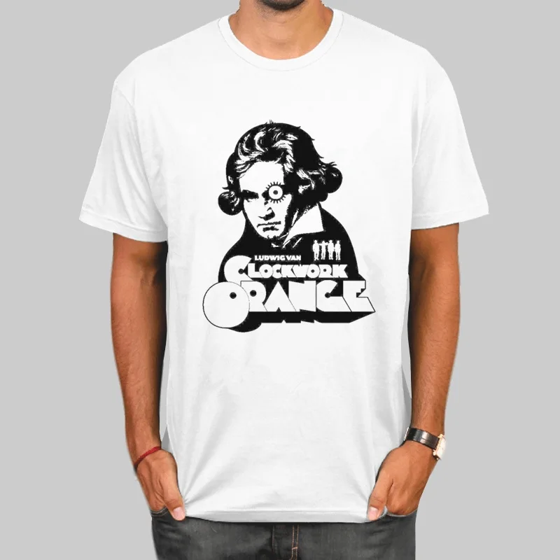 Оранжевые футболки со Стэнли Кубриком Alex Malcolm McDowell летняя модная футболка с
