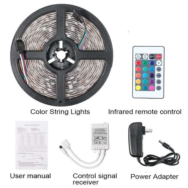 16/20 цветная светодиодная лента RGB 5050 SMD 2835 гибкая светодиодная лента световой полосы RGB 5 м лента DC 12V+ пульт дистанционного управления+ адаптер