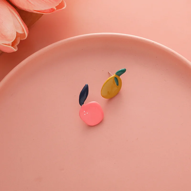 

Color Fun Cartoon Hit Color Asymmetric Fruit Ins Korea Style Stud Earrings for Girl Simple Fashion Jewelry Accessories Wholesale