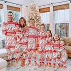 Новинка Лидер продаж Рождественская красно-белая контрастная повседневная домашняя одежда для родителей и детей семейная Рождественская Пижама 2021