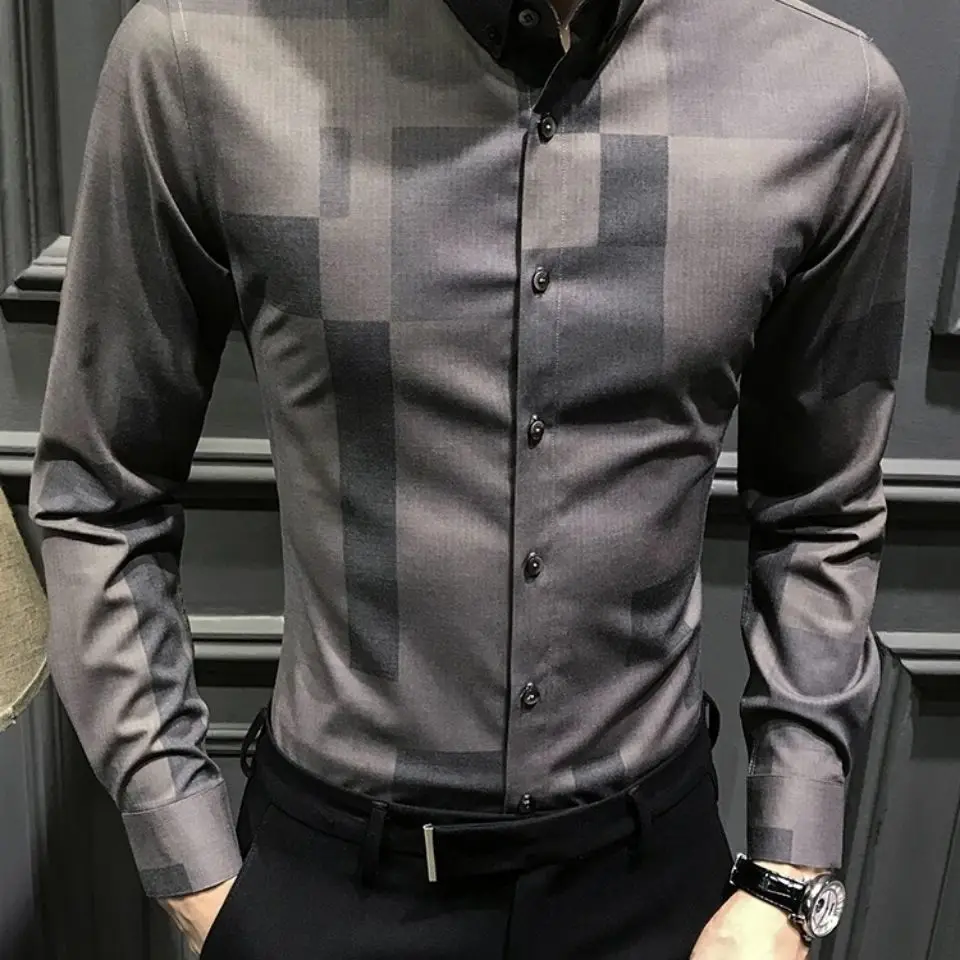 

Autumn new men's long sleeve shirt plus velvet Korean fashion autumn shirt casual handsome coat business men's clothing