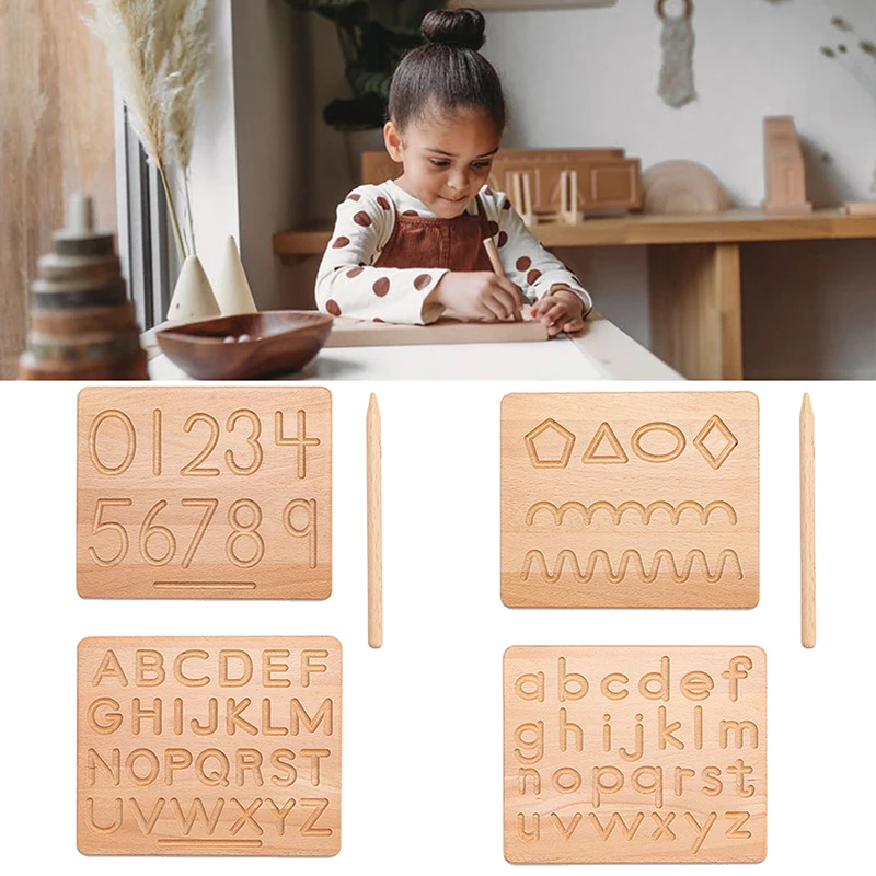 Tablero de trazado Montessori de madera para beb&eacute;, tablero Digital de letras de doble cara, juguetes educativos para la primera infancia, regalo para ni&ntilde;os, 1 ud.-0